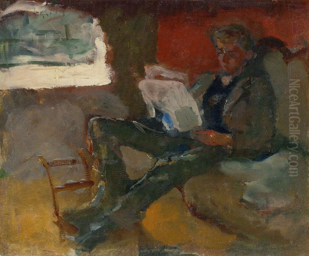 Andreas Reading Oil Painting by Edvard Munch