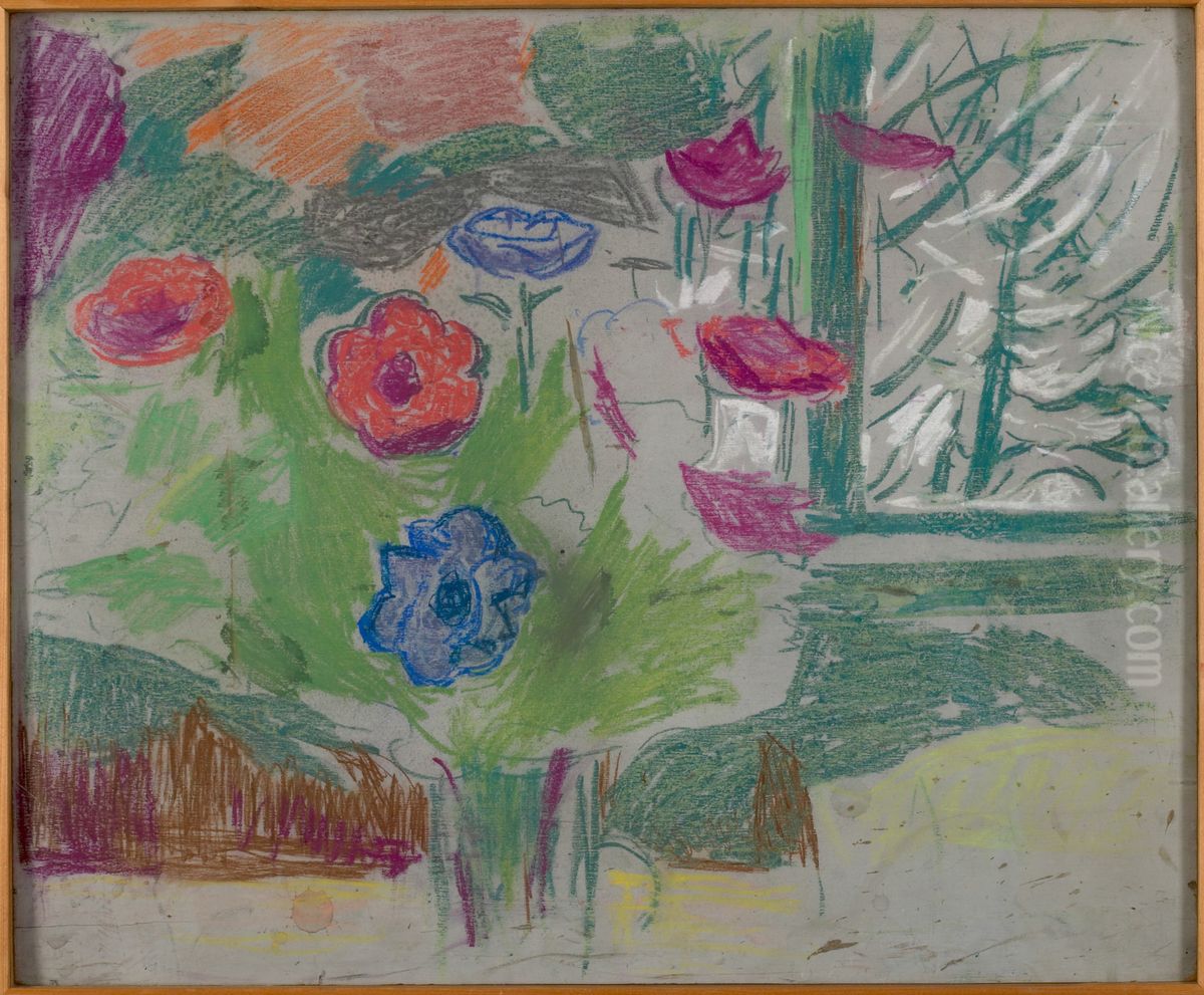 Anemones Oil Painting by Edvard Munch