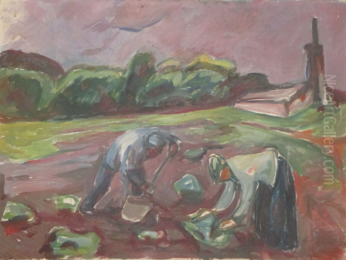 At work by the Greenhouse Oil Painting by Edvard Munch