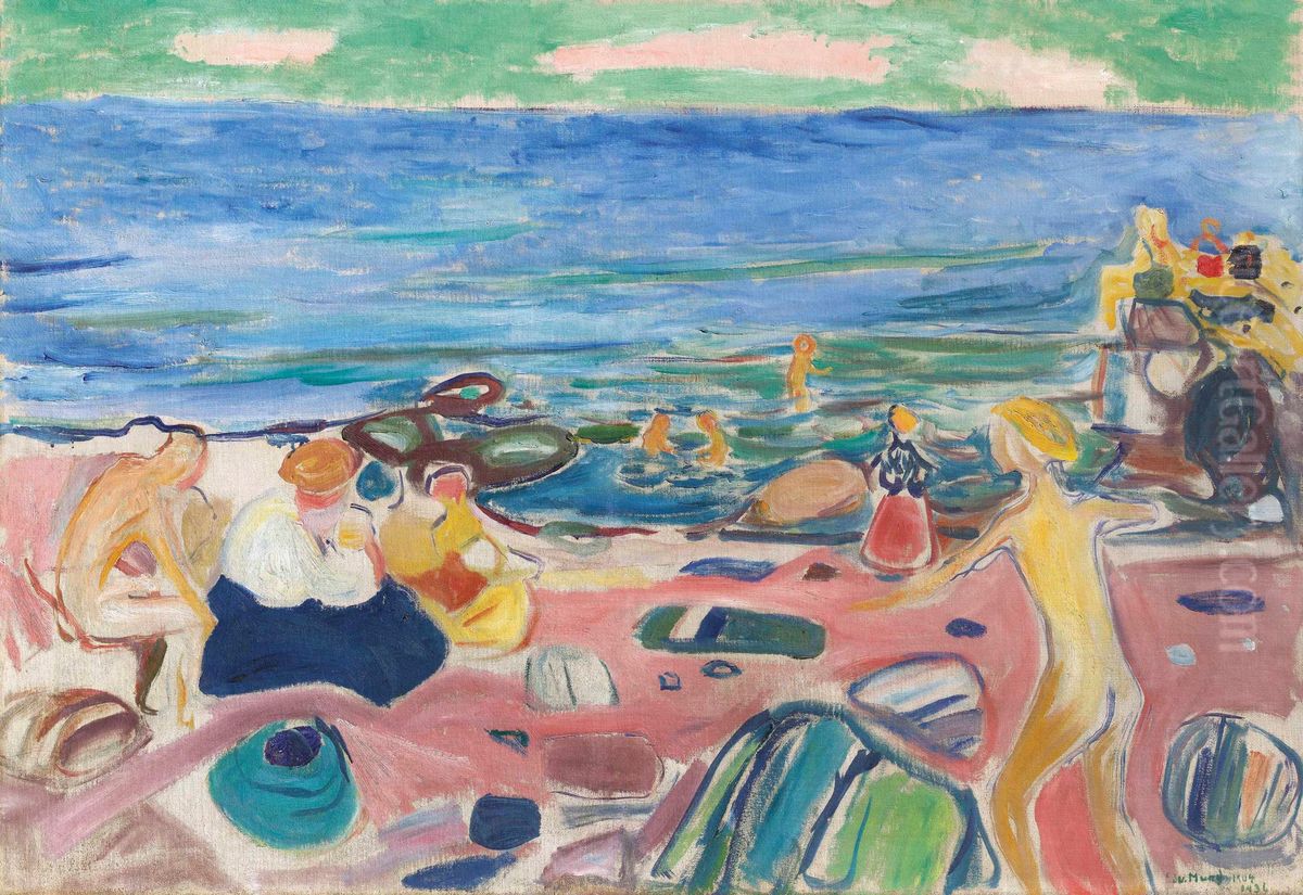 Bathing Scene from Asgardstrand Oil Painting by Edvard Munch