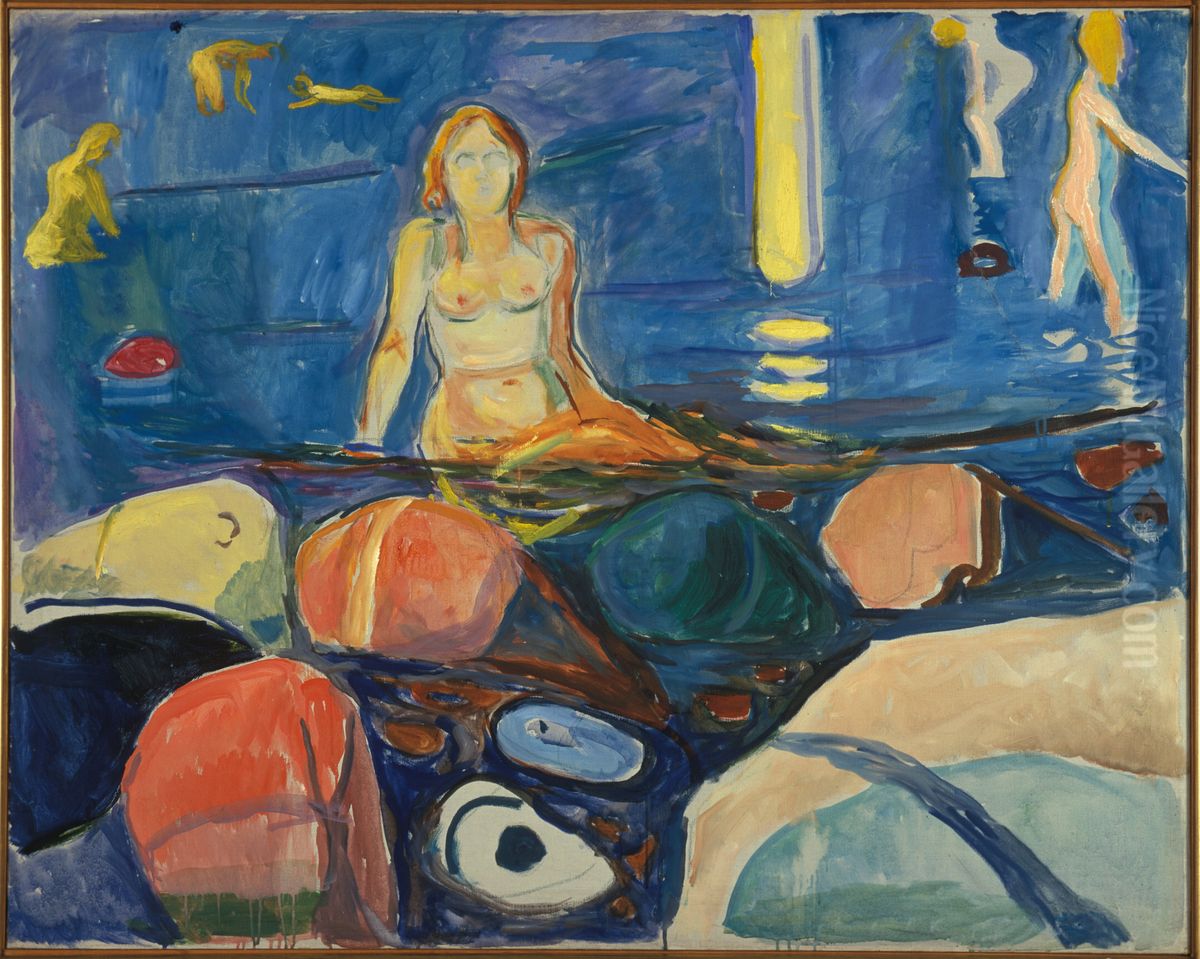 Bathing Woman and Children Oil Painting by Edvard Munch