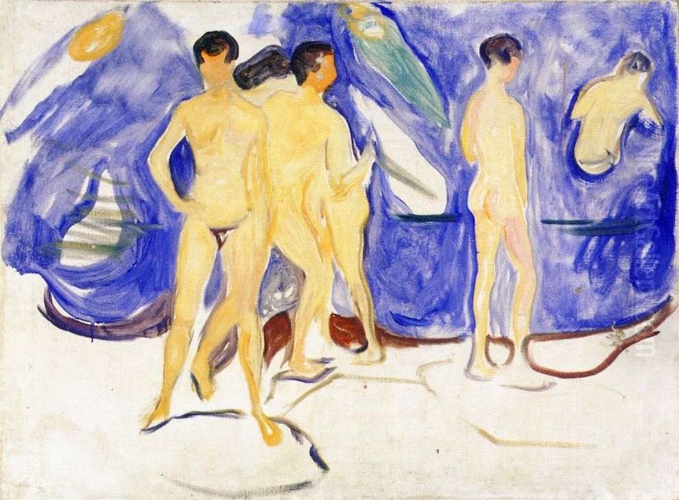 Bathing Young Men Oil Painting by Edvard Munch