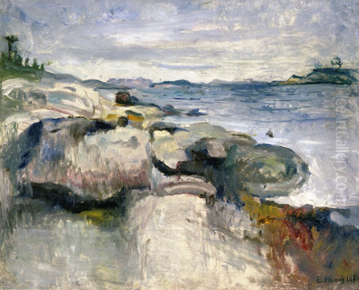 Beach Oil Painting by Edvard Munch