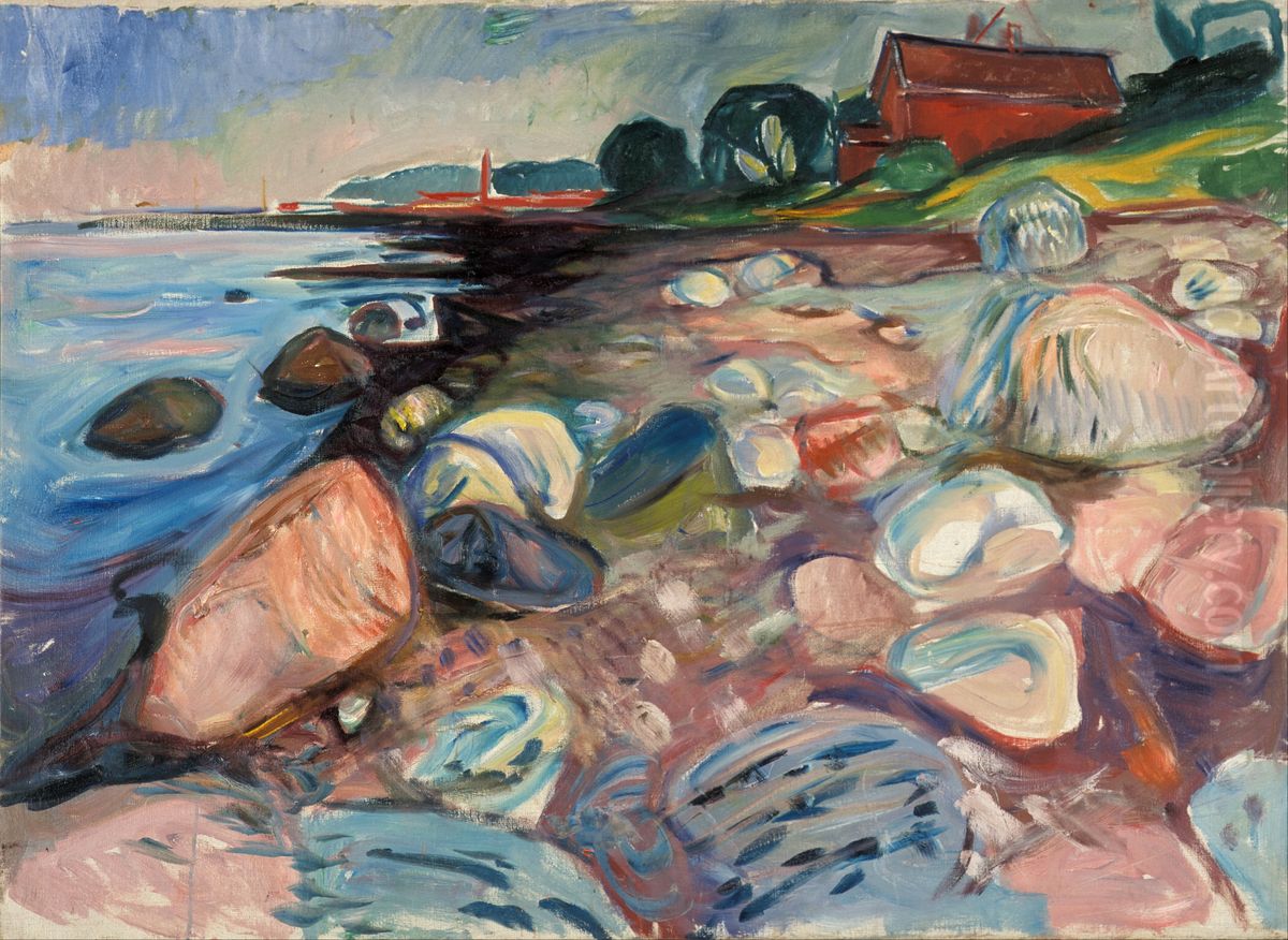 Beach Oil Painting by Edvard Munch
