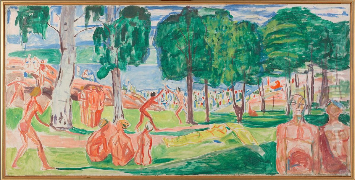 Beach Oil Painting by Edvard Munch