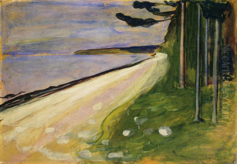 Beach in Asgardstrand Oil Painting by Edvard Munch