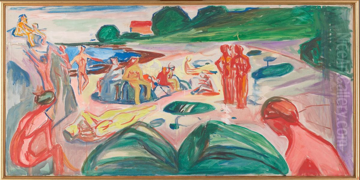 Beach Scene Oil Painting by Edvard Munch