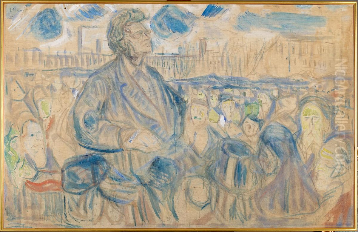 Bjornstjerne Bjornson Speaking to the People Oil Painting by Edvard Munch