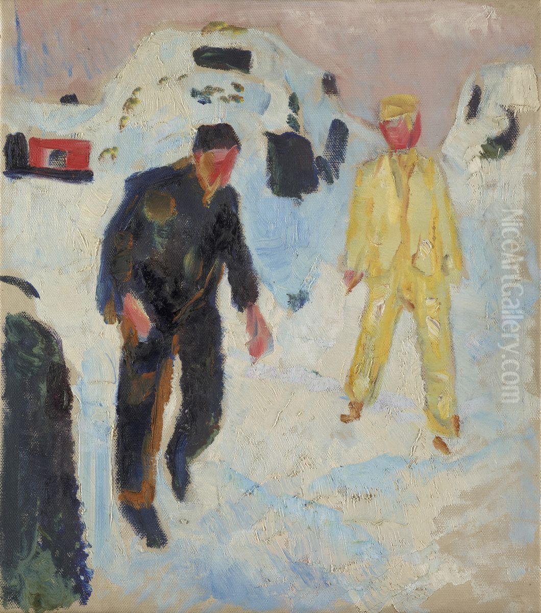 Black and Yellow Man in Snow Oil Painting by Edvard Munch