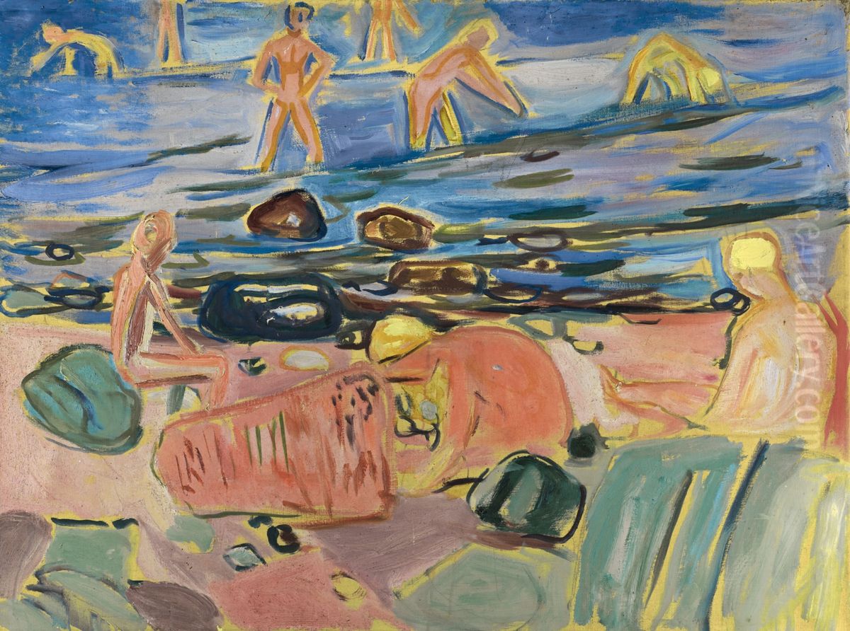 Boys Bathing Oil Painting by Edvard Munch