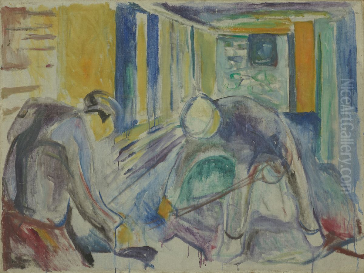 Building Workers in the Studio Oil Painting by Edvard Munch