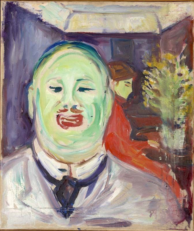 Caricature Portrait of Henrik Lund Oil Painting by Edvard Munch