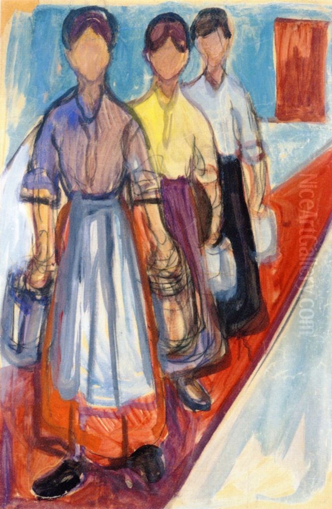 Charwomen in a Corridor Oil Painting by Edvard Munch