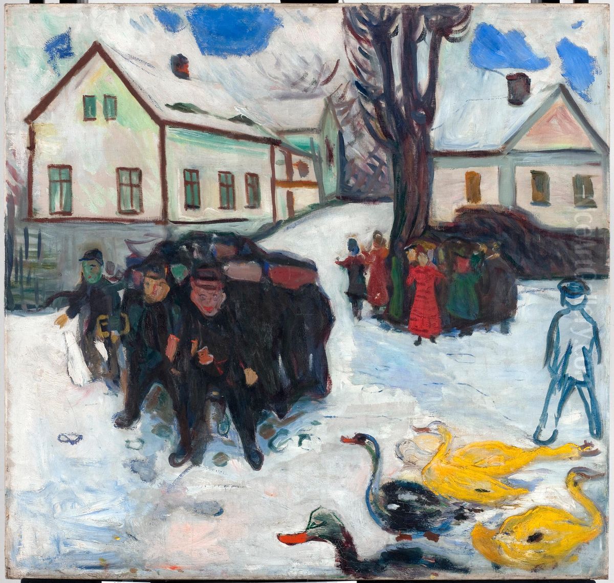 Children and Ducks Oil Painting by Edvard Munch