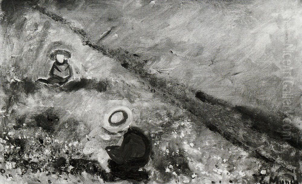 Children in a Flowery Meadow Oil Painting by Edvard Munch