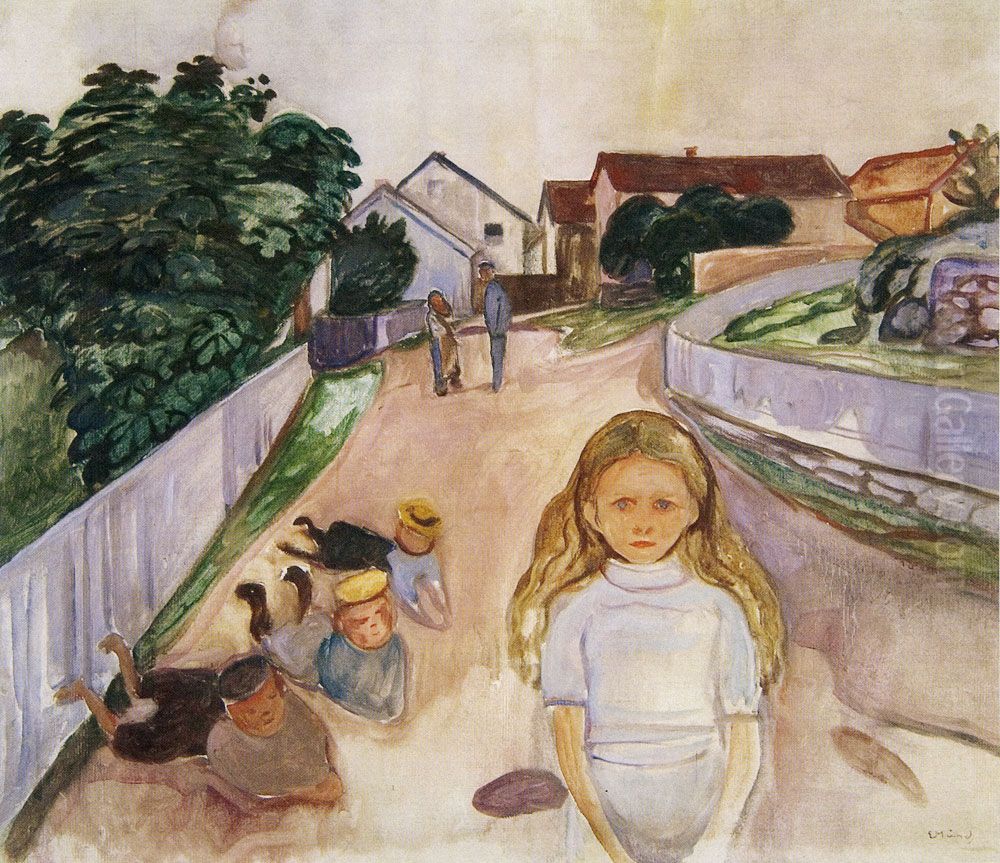Children Playing in the Street in Asgardstrand Oil Painting by Edvard Munch