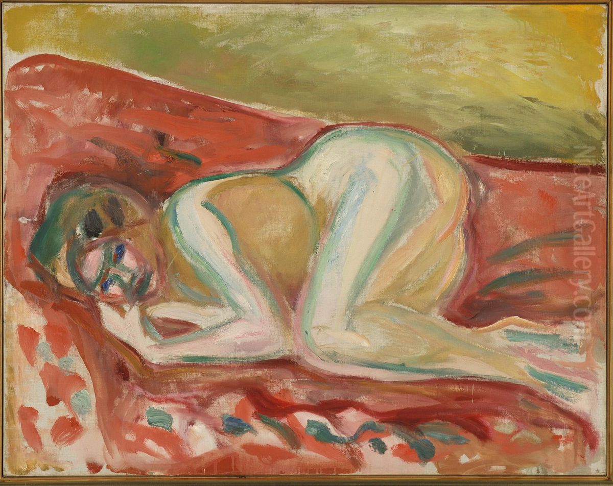 Crouching Nude Oil Painting by Edvard Munch