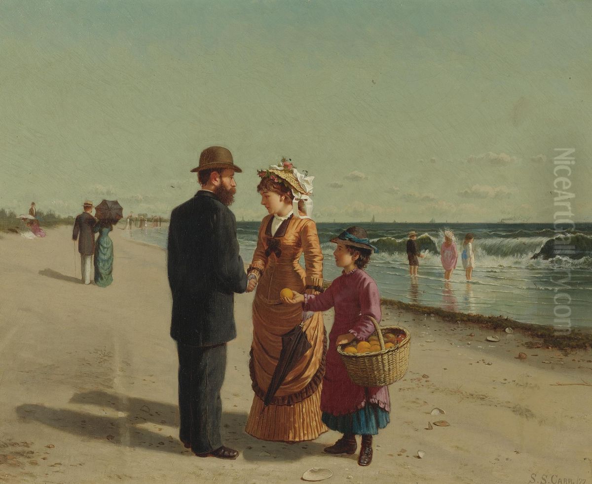 Selling Oranges By The Seashore Oil Painting by Samuel S. Carr