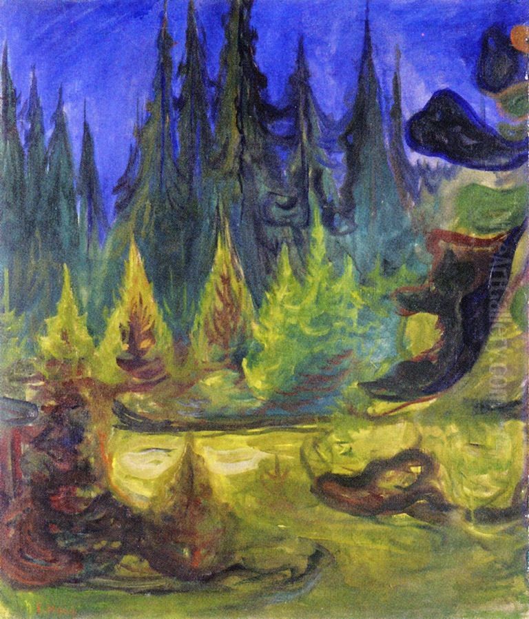 Dark Spruce Forest Oil Painting by Edvard Munch