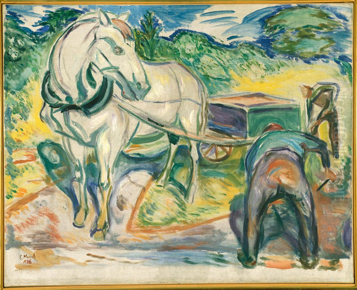 Digging Men with Horse and Cart Oil Painting by Edvard Munch