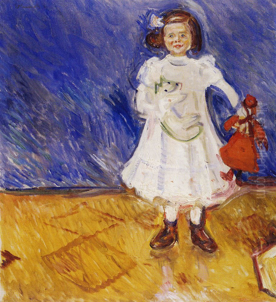 Girl with Doll. Erdmute Esche with Polar Bear and Doll Oil Painting by Edvard Munch