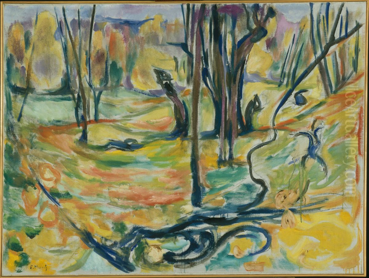 Elm Forest in Autumn Oil Painting by Edvard Munch