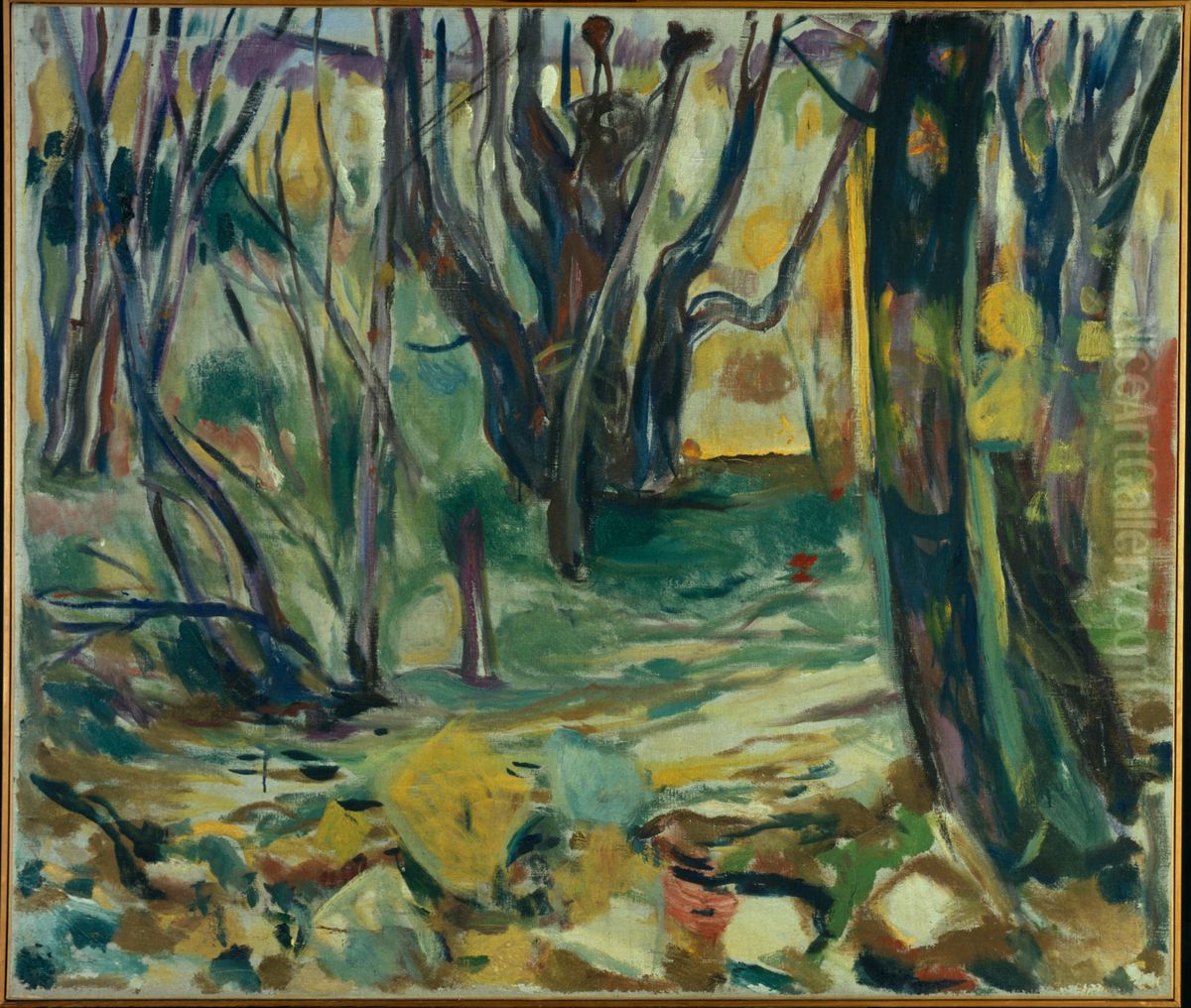 Elm Forest in Autumn Oil Painting by Edvard Munch
