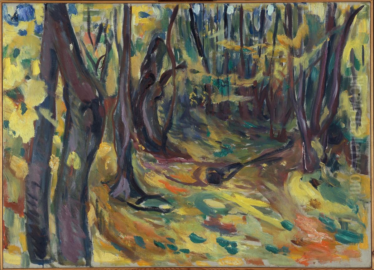 Elm Forest in Autumn Oil Painting by Edvard Munch