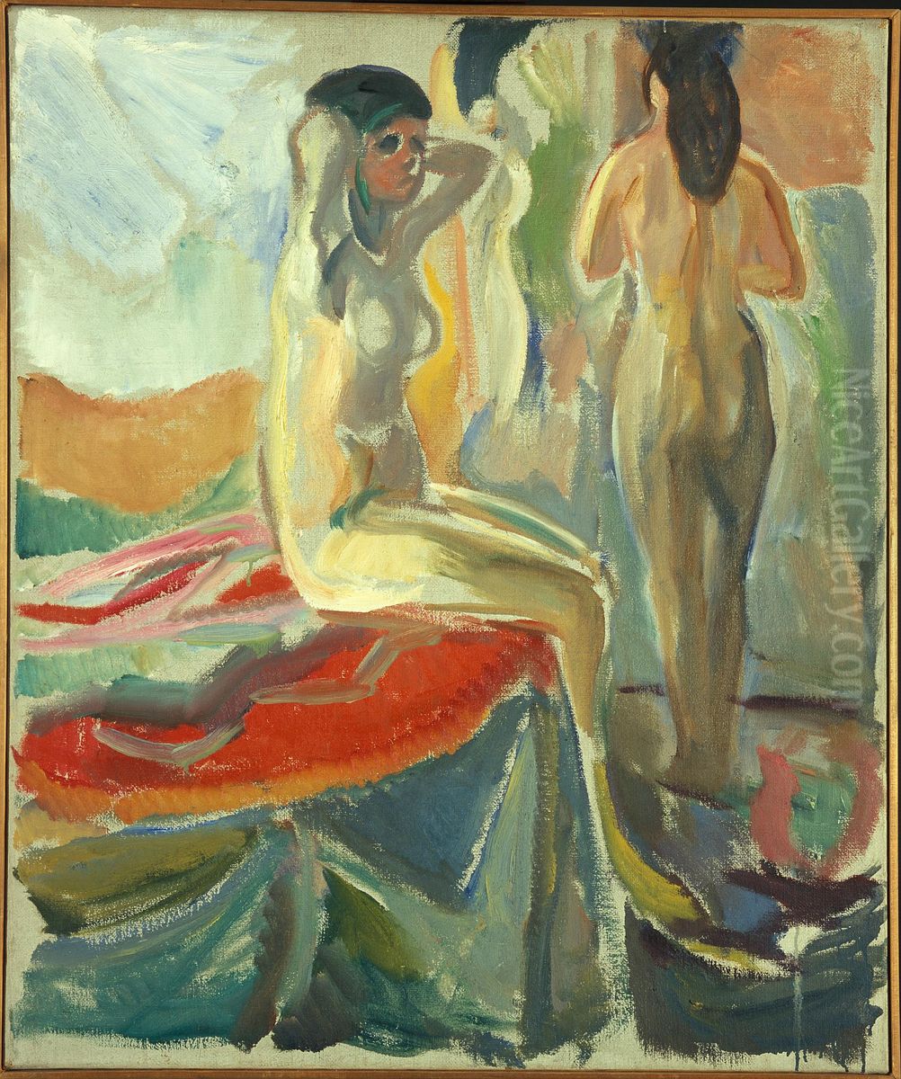 Female Nudes, Seated and Standing Oil Painting by Edvard Munch