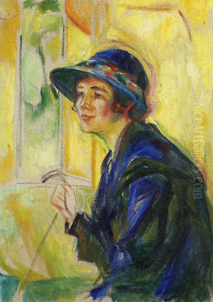 Female Portrait against Yellow Background Oil Painting by Edvard Munch