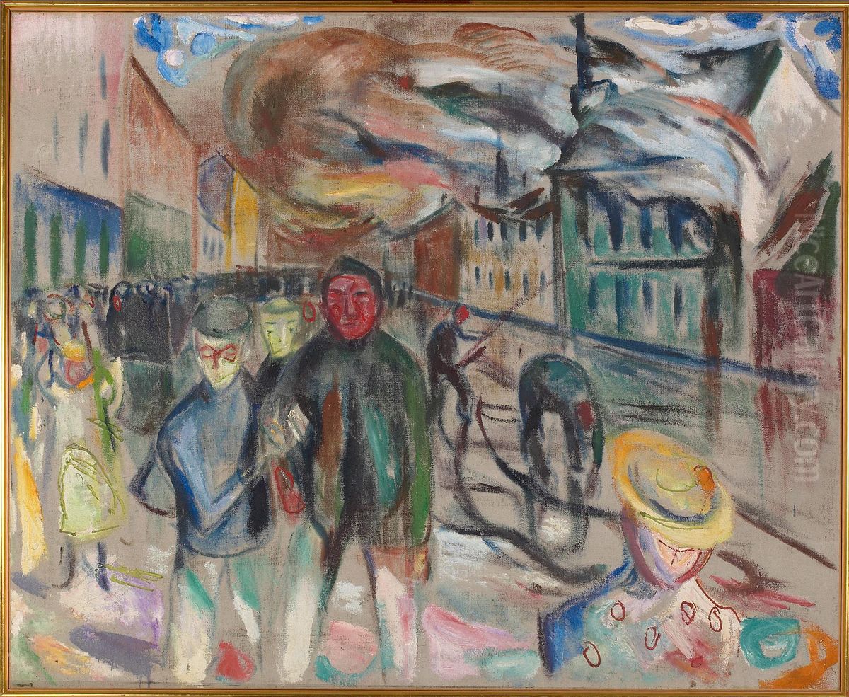 Fire at Gronland (A borough in Oslo) Oil Painting by Edvard Munch