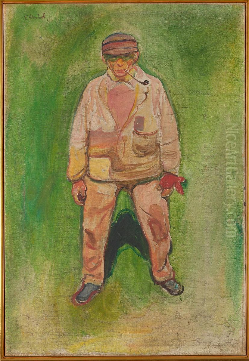 Fisherman on a Green Meadow Oil Painting by Edvard Munch