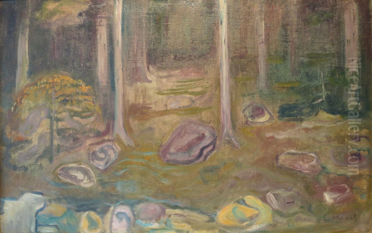 Forest Oil Painting by Edvard Munch