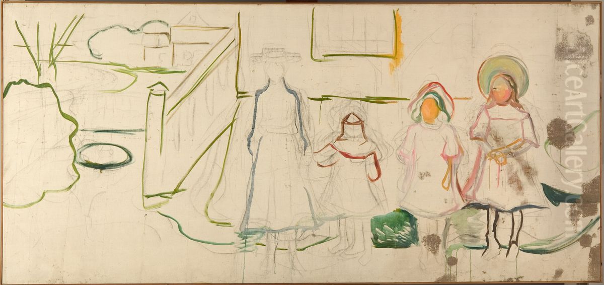 Four Girls in Asgardstrand Oil Painting by Edvard Munch