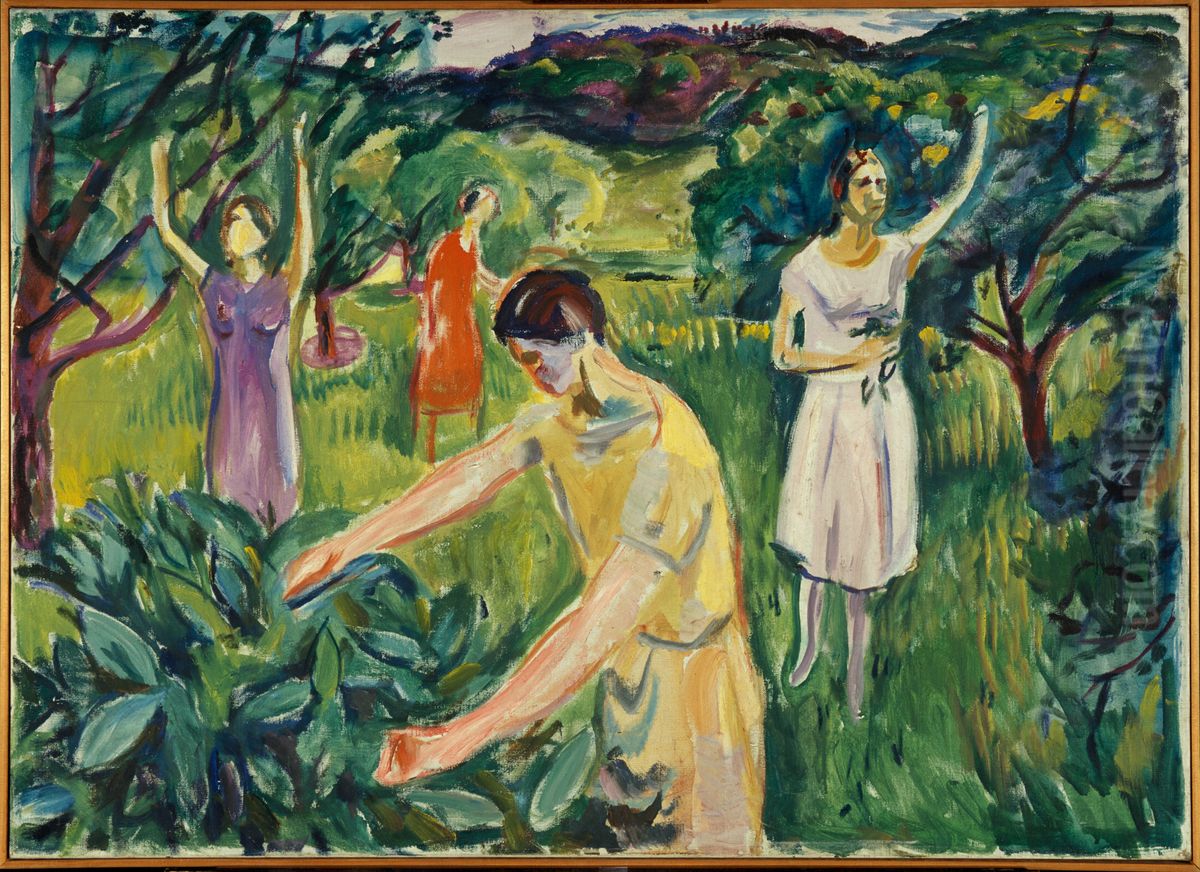 Four Women in the Garden Oil Painting by Edvard Munch