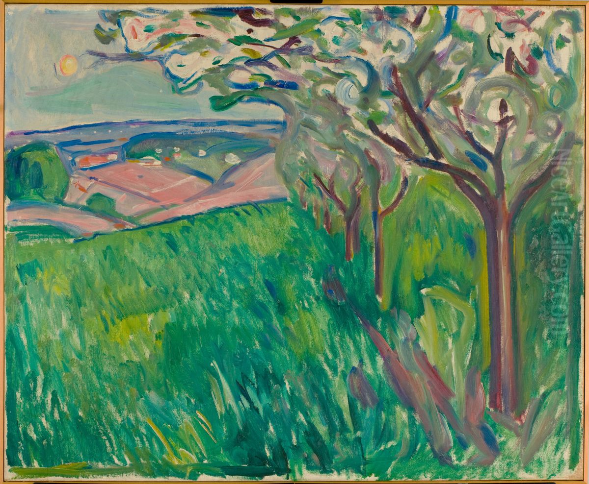 Fruit Trees in Blossom Oil Painting by Edvard Munch