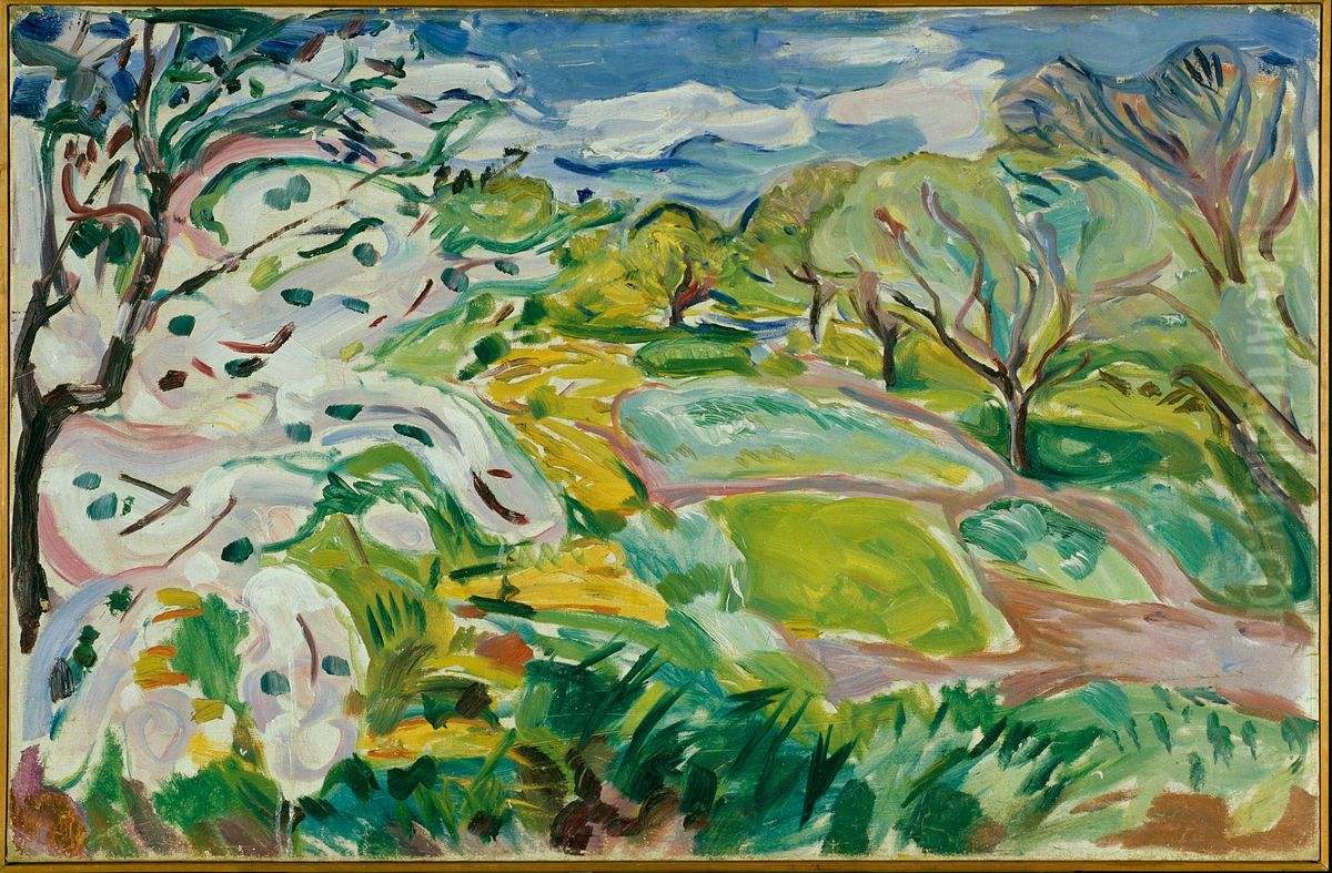 Fruit Trees in Blossom in the Wind Oil Painting by Edvard Munch