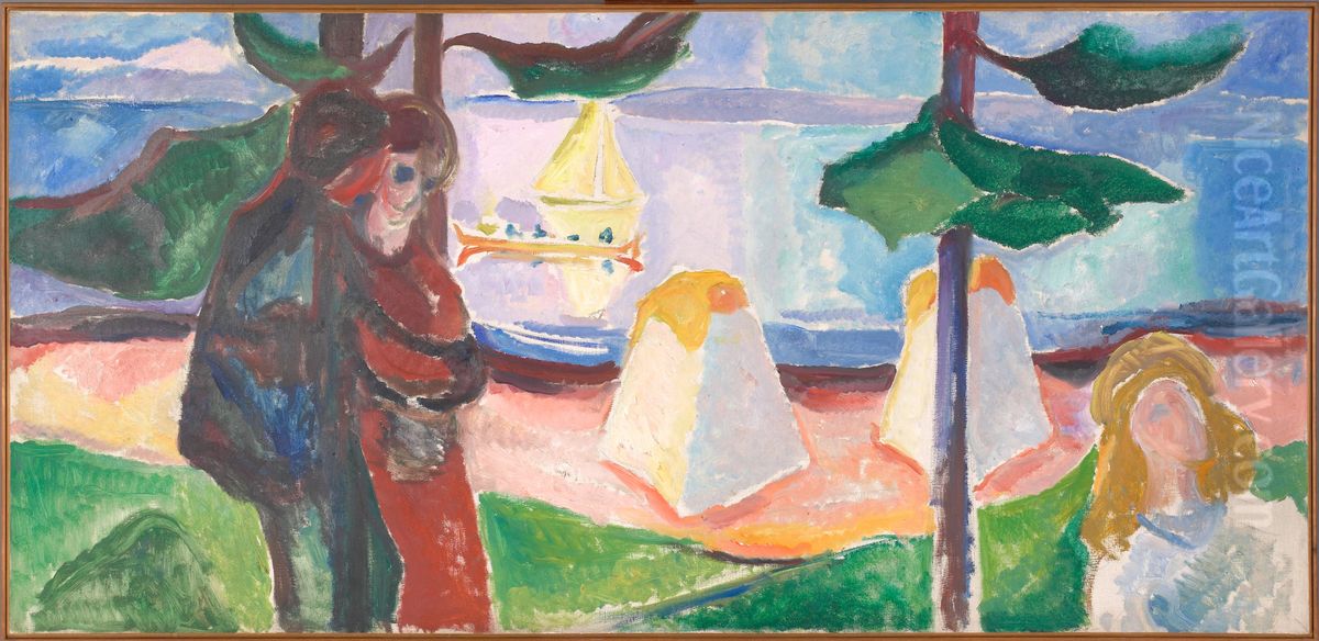 Groups of People on the Beach Oil Painting by Edvard Munch