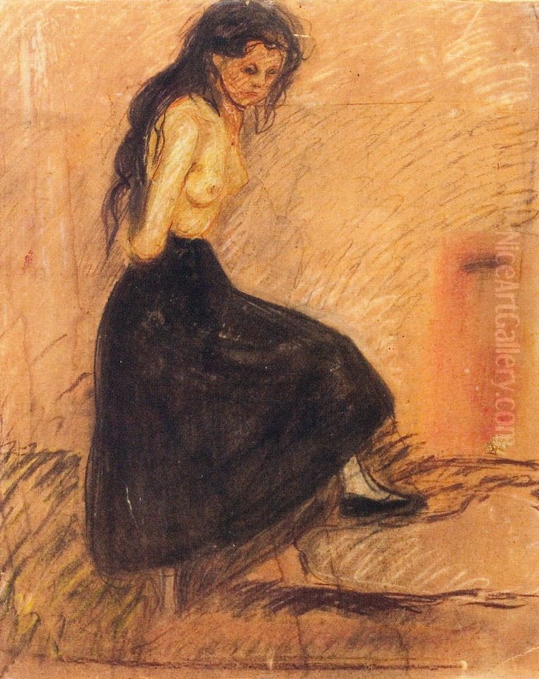 Half-Nude in a Black Skirt Oil Painting by Edvard Munch
