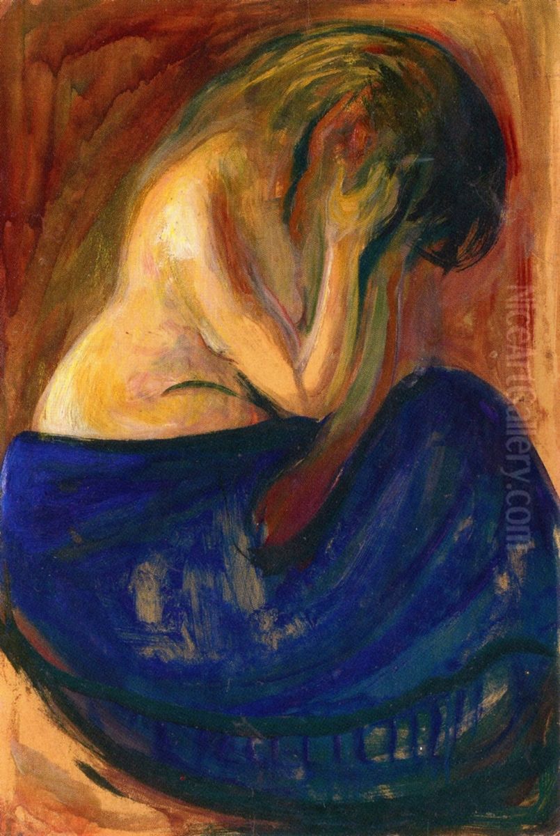 Half-Nude in a Blue Skirt Oil Painting by Edvard Munch