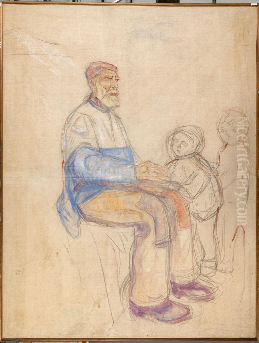 Study for the Old Man and Two Boys Oil Painting by Edvard Munch