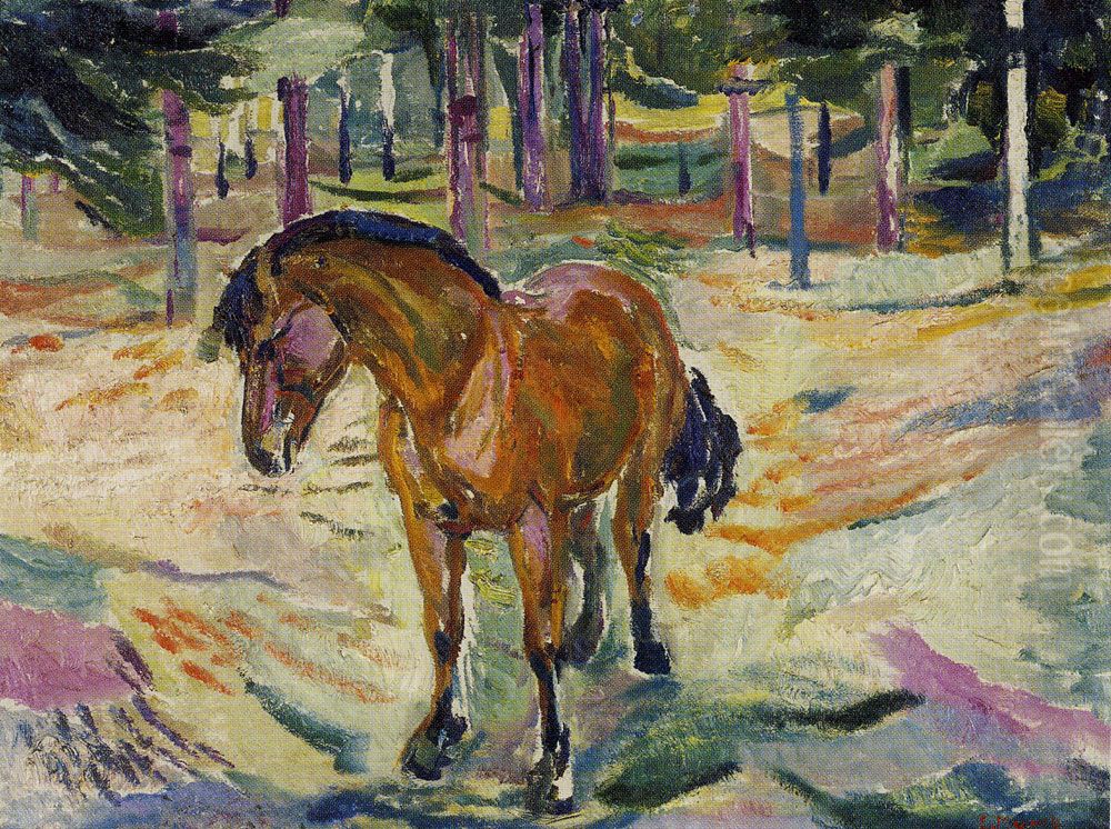 Horse in Landscape Oil Painting by Edvard Munch