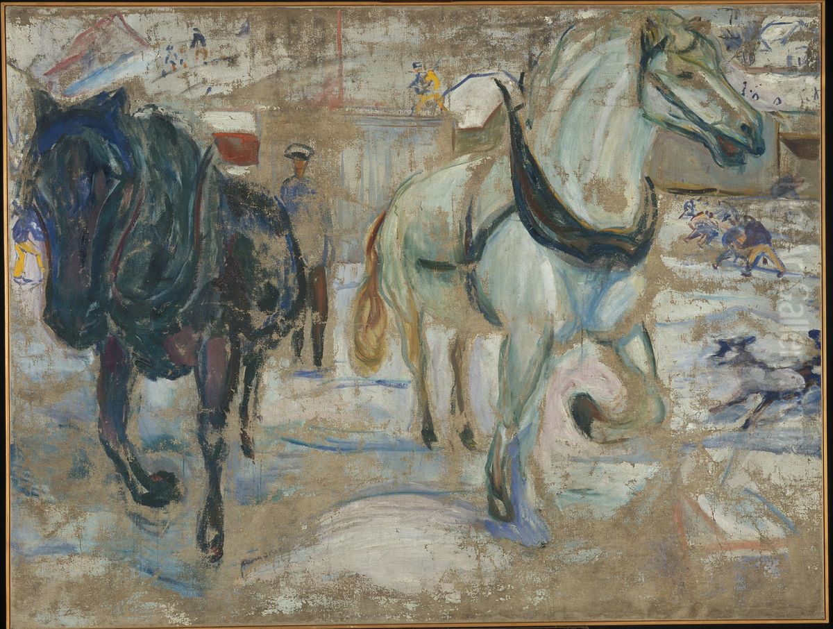 Horse Team in Snow Oil Painting by Edvard Munch