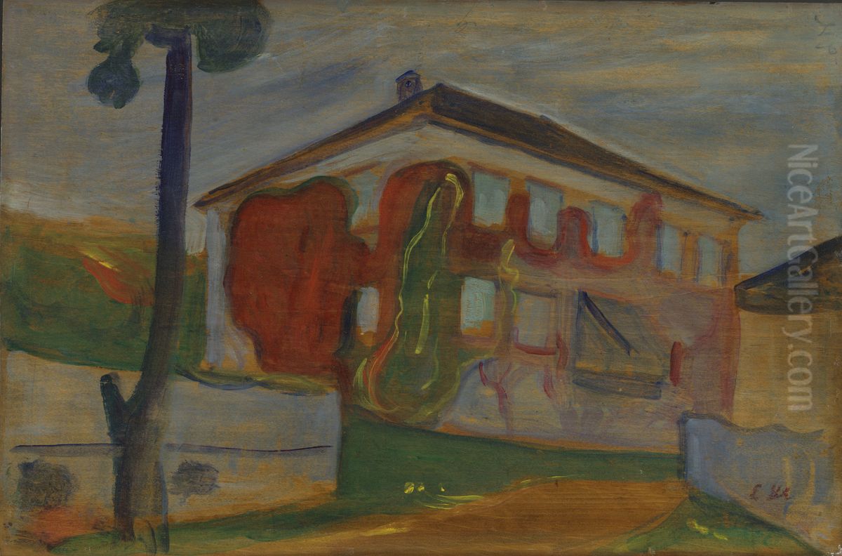 House with Red Virginia Creeper Oil Painting by Edvard Munch