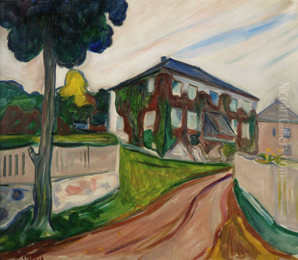 House with Red Virginia Creeper Oil Painting by Edvard Munch