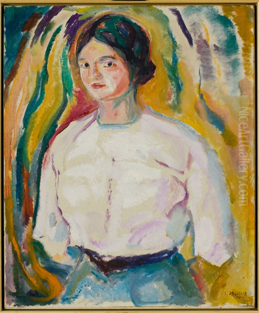 Ingeborg with her Arms behind her Back Oil Painting by Edvard Munch