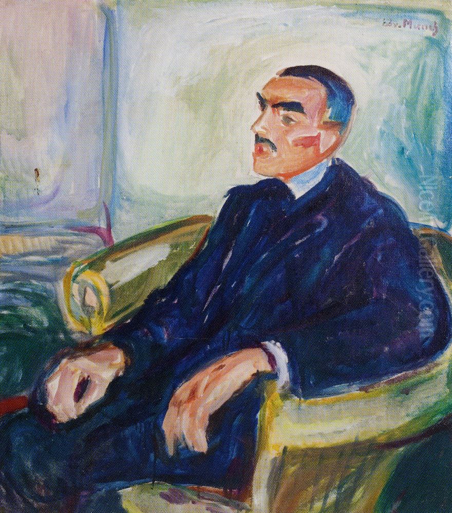Jappe Nilssen in a Wicker Chair Oil Painting by Edvard Munch