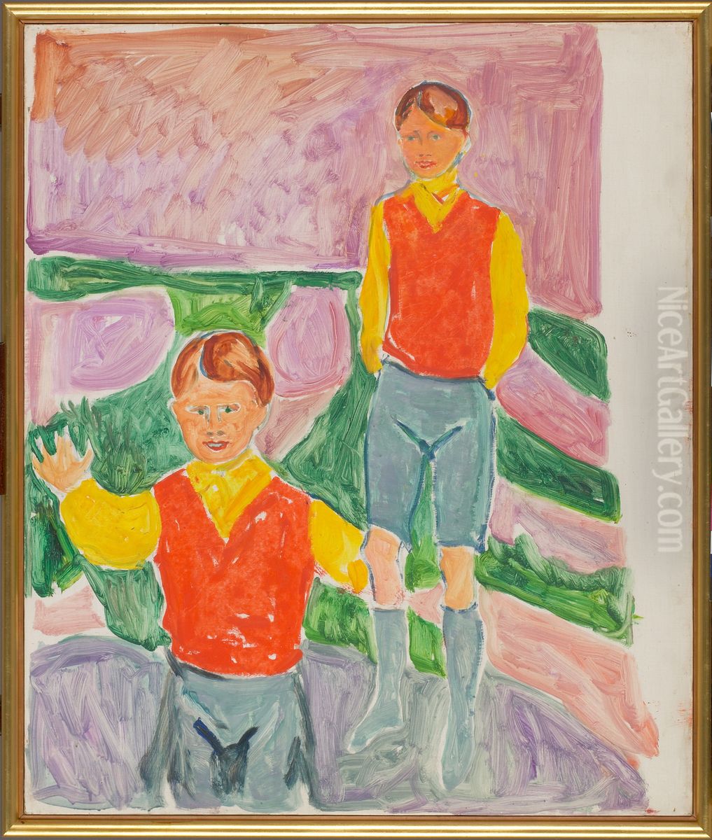 Johan Martin and Sten Stenersen Oil Painting by Edvard Munch