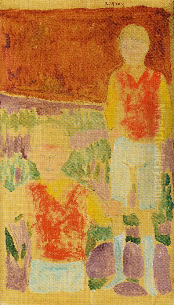 Johan Martin and Sten Stenersen Oil Painting by Edvard Munch