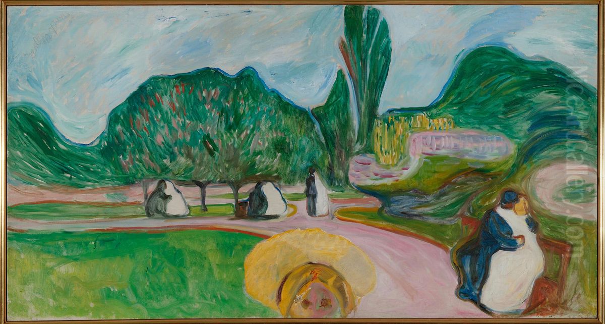 Kissing Couples in the Park (The Linde Frieze) Oil Painting by Edvard Munch